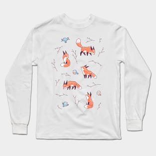 Fox and Bird Pattern Long Sleeve T-Shirt